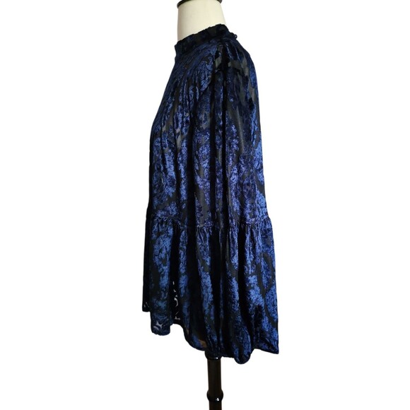 Ivy Jane Whimsigoth Velvet Burnout Blouse Womens XL Navy Sheer Dark Romantic - Picture 2 of 8